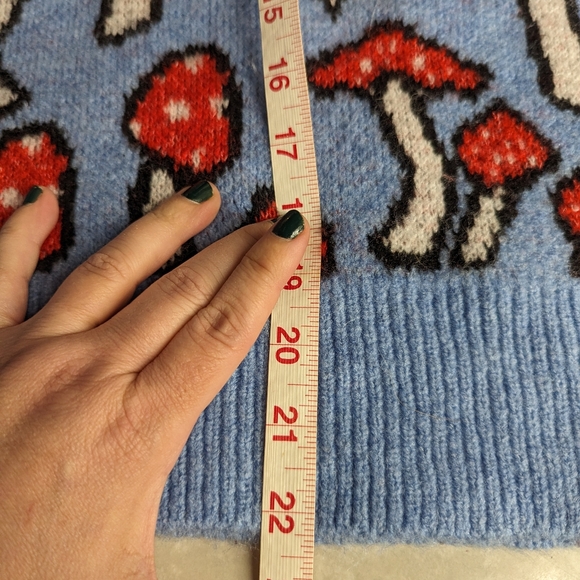 Zara mushroom sweater - blue crew neck women's size medium - Picture 5 of 6